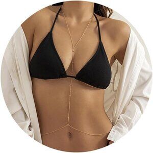 14K Beads Gold Plated Body Chain Women Layered Rhinestone Bikini Bra Jewelry